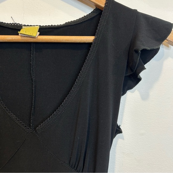 Closet Vintage Y2K Flutter Sleeve V-Neck Midi Dress with tie waist black - Picture 2 of 7